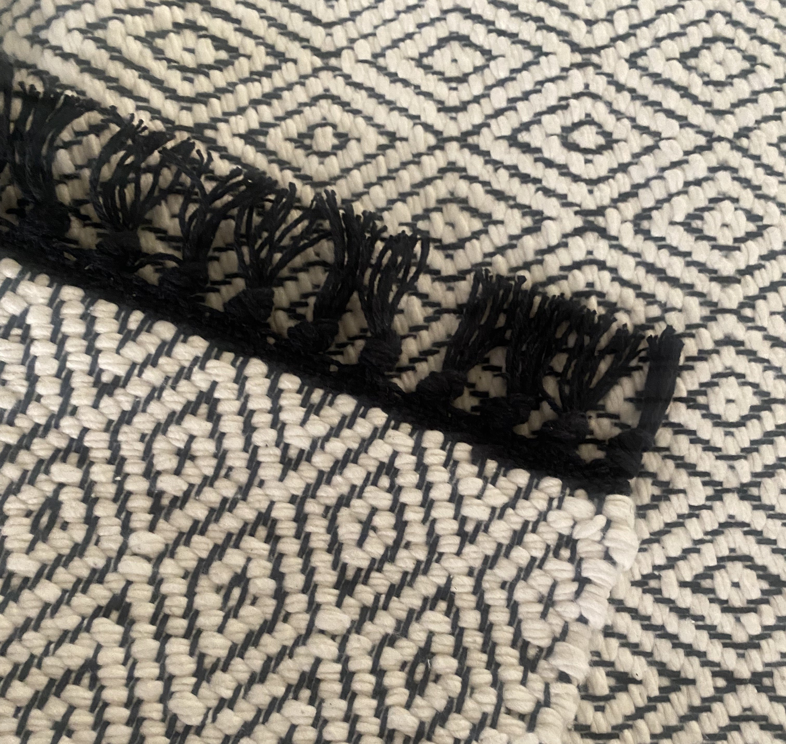 Amelia Jackson - Cotton Dhurrie Natural Diamond Pattern on a Black Warp