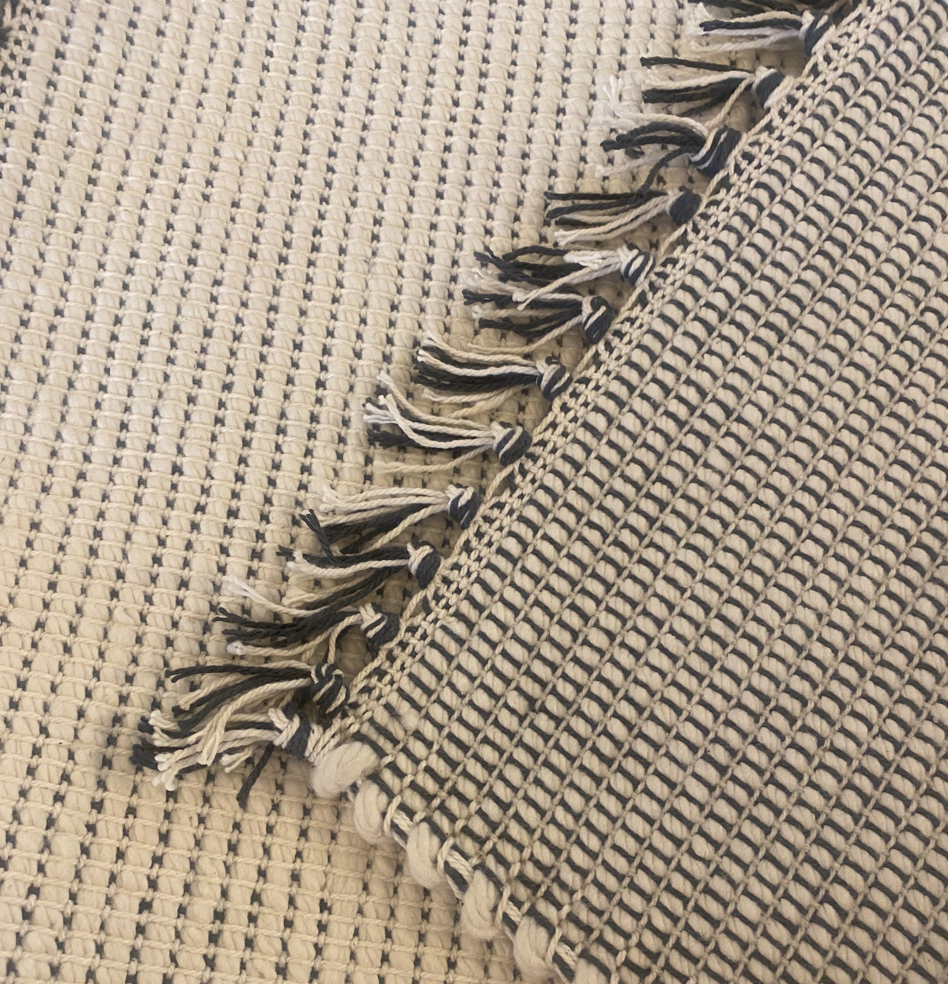 Amelia Jackson - Dhurrie Dobby Weave Natural with Charcoal Pinstripe
