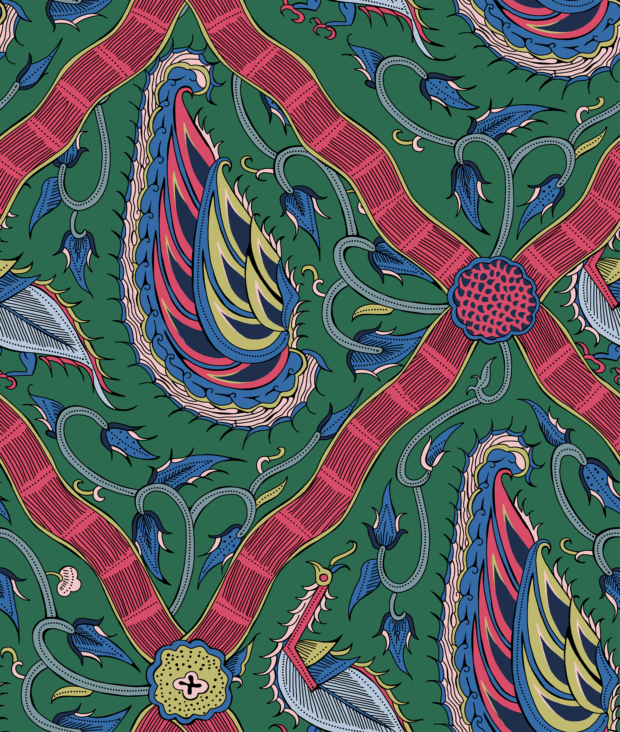 Indah Dark Spring Green Wallpaper