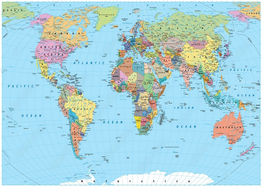 Colored World Map - borders, countries, roads and cities