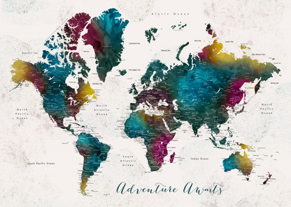 Charleena world map with cities, Adventure awaits Art Print
