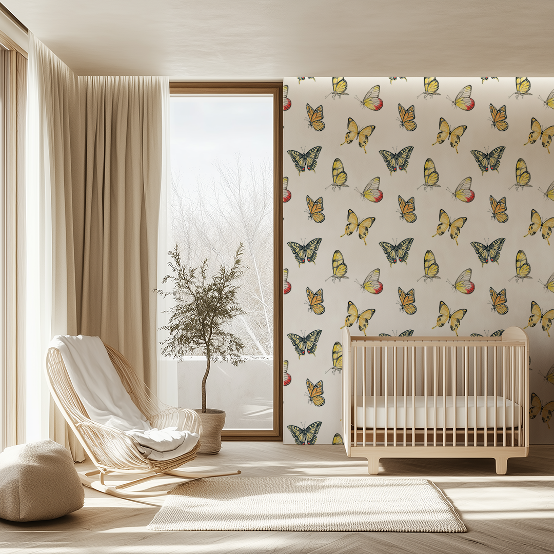 Jill's Summer Flora Yellow Butterfly Wallpaper