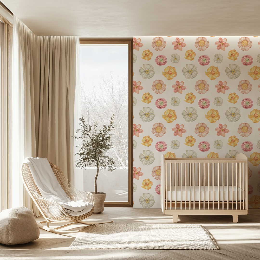 Jill's Summer Flora Pink and Yellow Flower Wallpaper