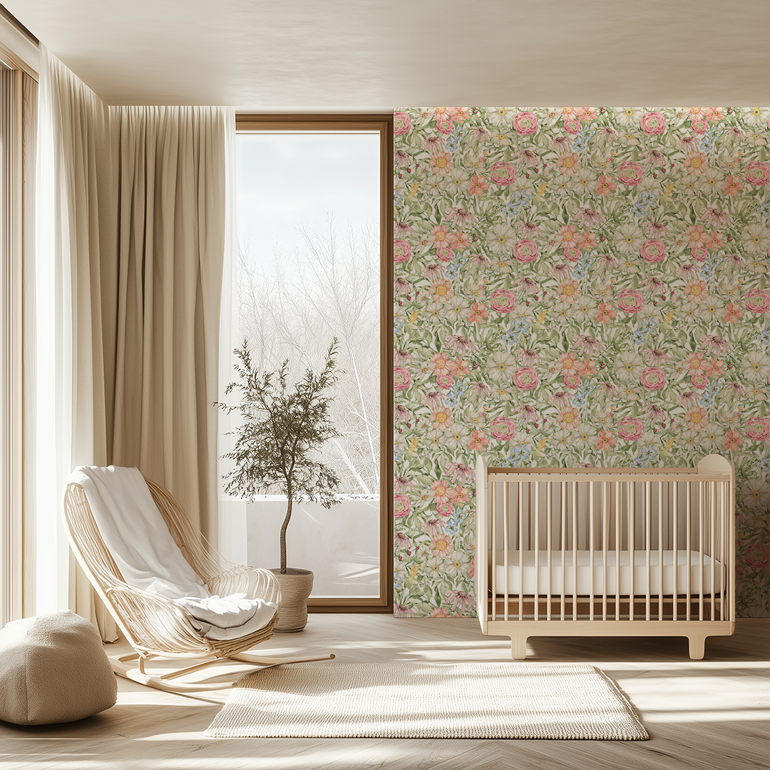 Jill's Summer Flora with Blue Flower Wallpaper