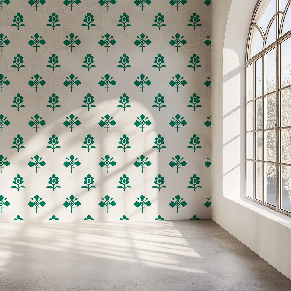 Pine Green and White Wallpaper