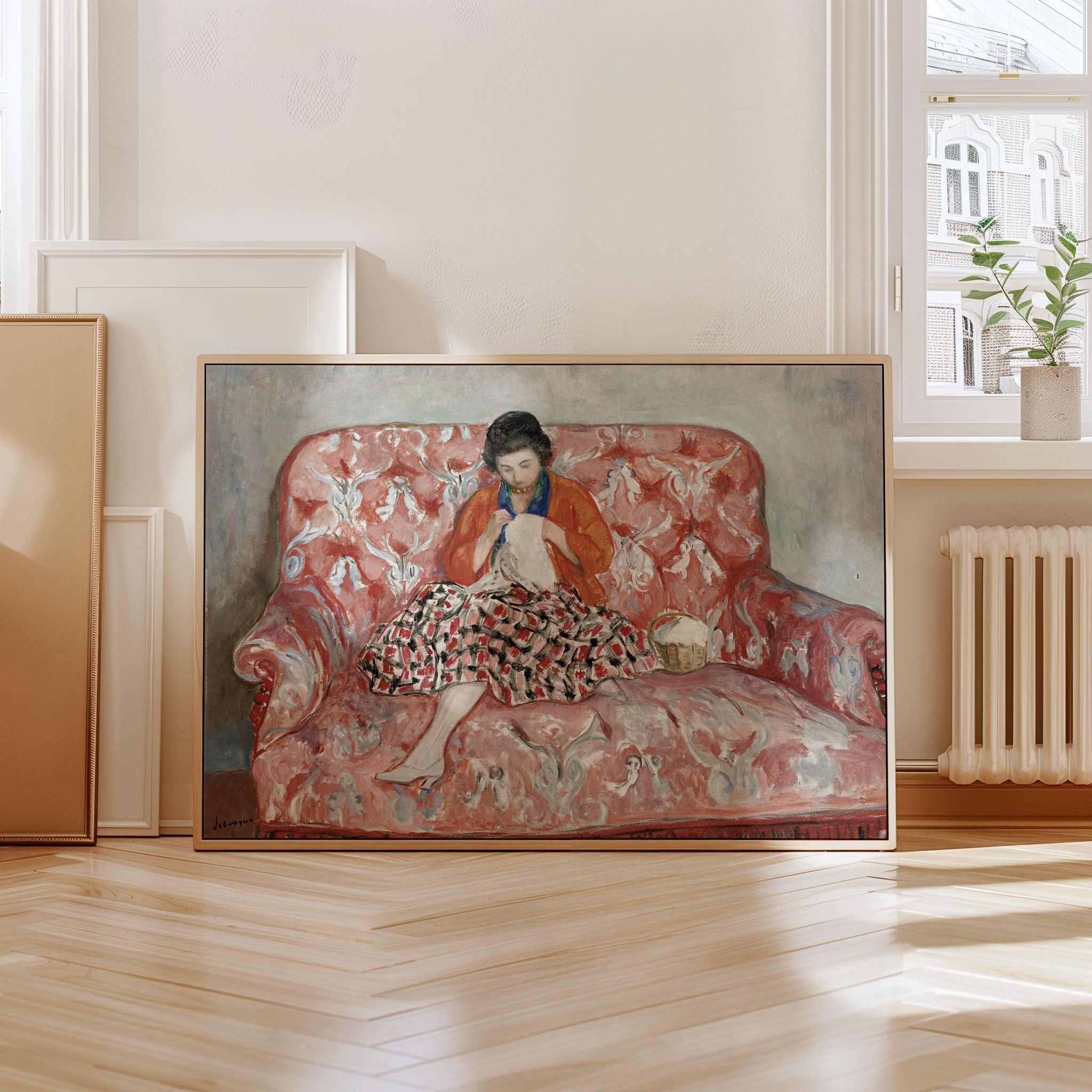Henri Lebasque - "Jeune Fille Cousant Sur Un Canapé (circa 1925)" Art Print