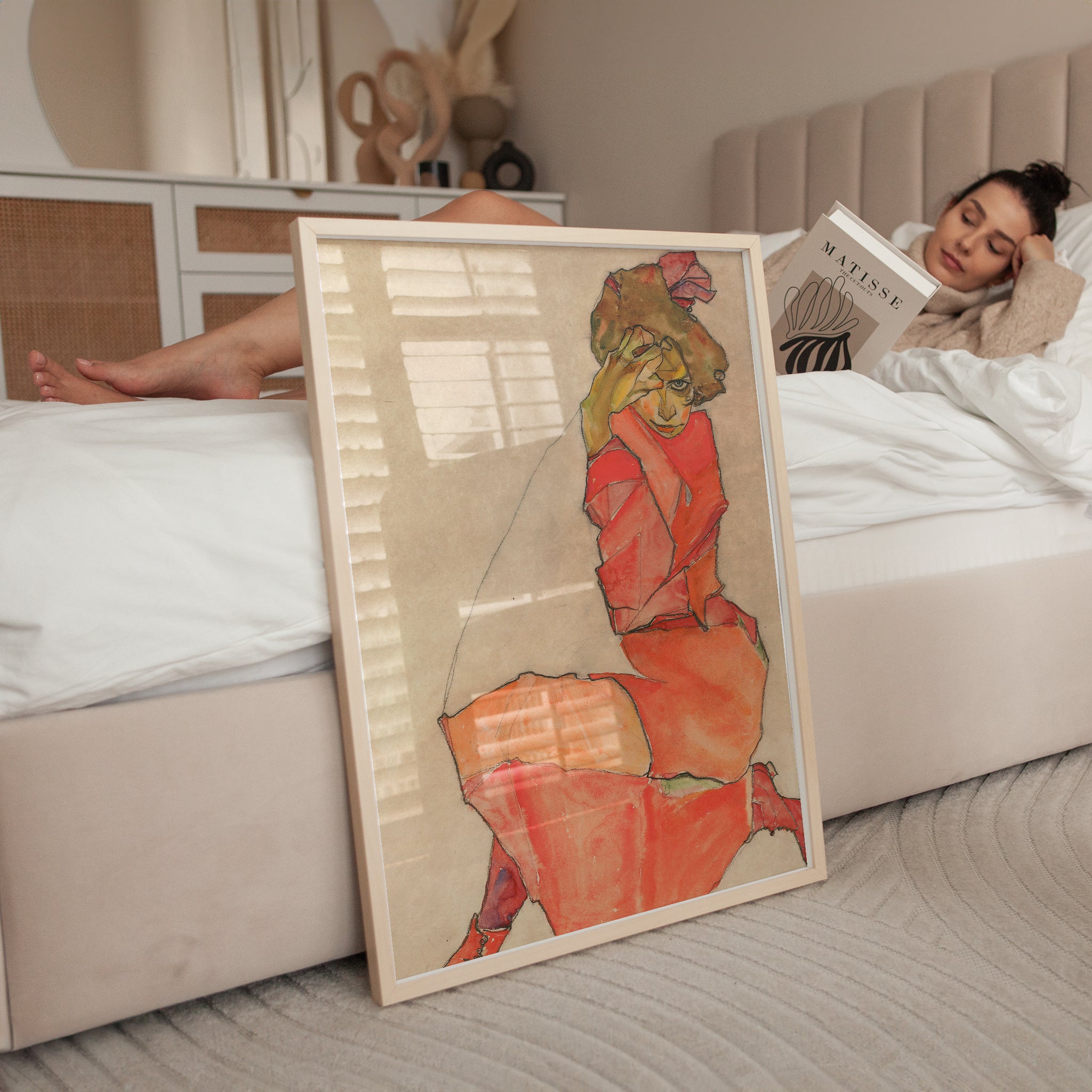 Egon Schiele "Kneeling Female in Orange-Red Dress (1910)"