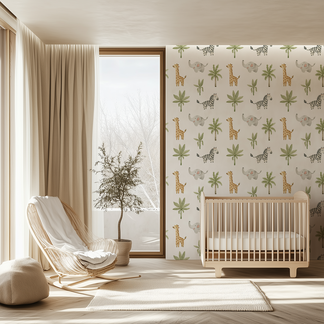 Giraffe, Zebra and Elephant Wallpaper