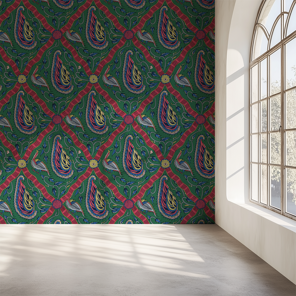 Indah Dark Spring Green Wallpaper