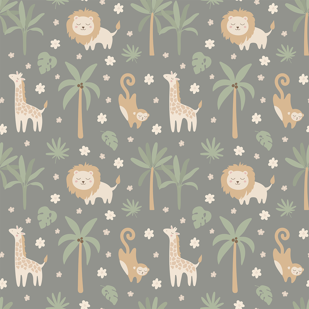 Baby Safari African Wallpaper Dark Grey