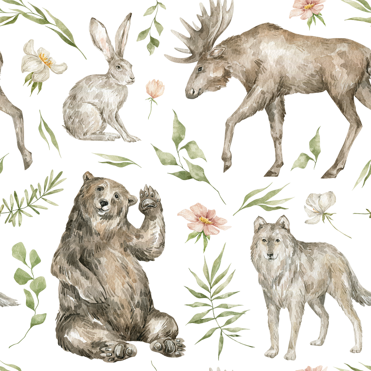 Forest Animals With Flora Wallpaper