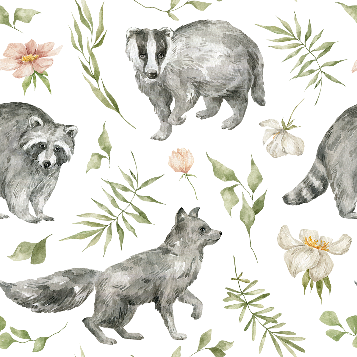 Raccoon With Flora Wallpaper
