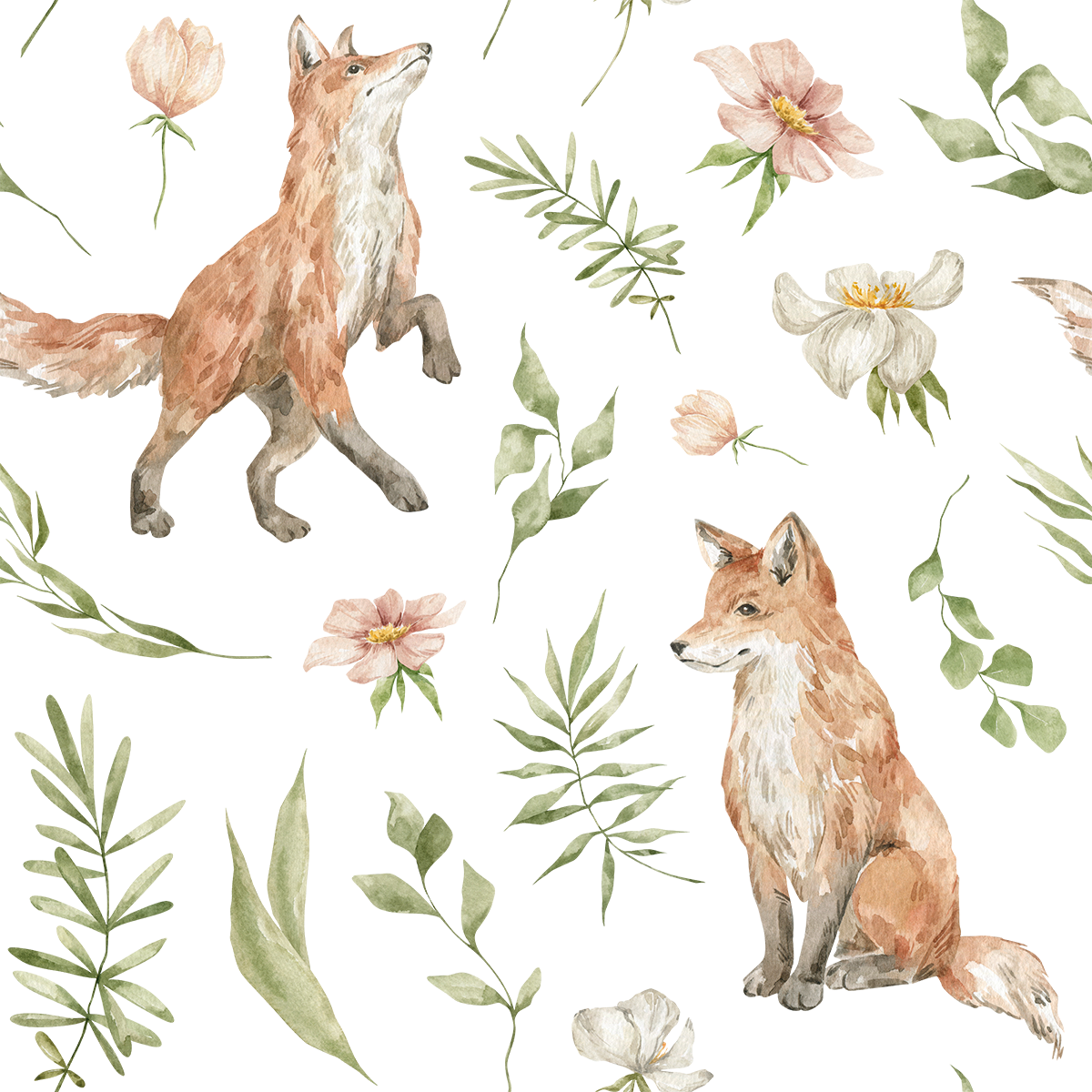 Foxes With Flora Wallpaper
