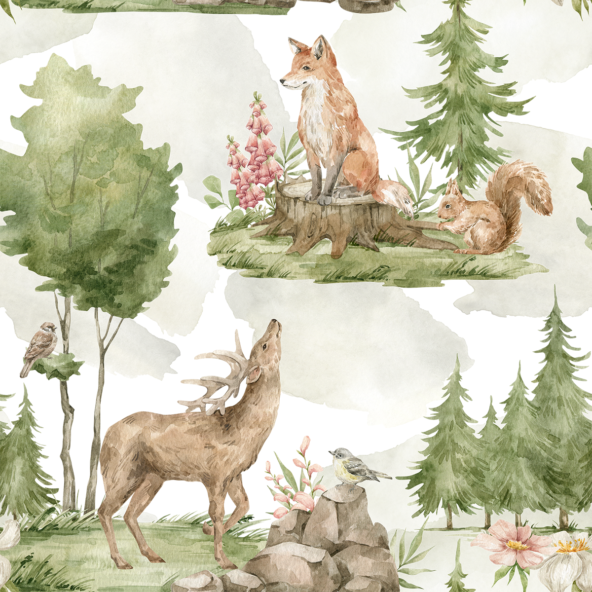 Forest Animals with Foxes Wallpaper