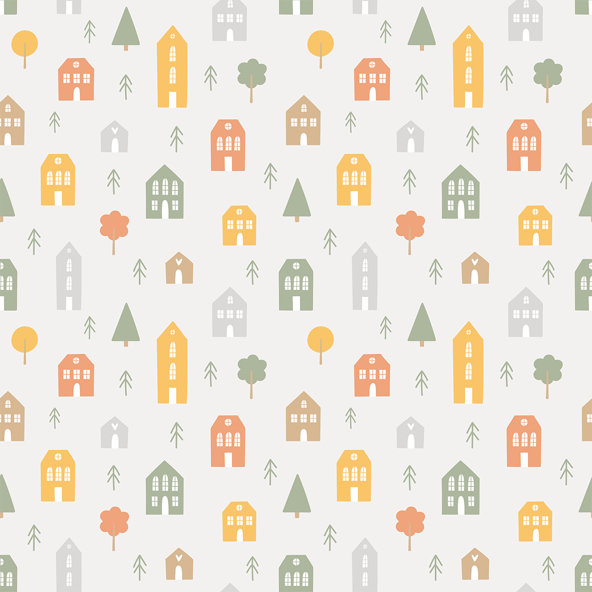 Abstract Little Town Wallpaper Grey
