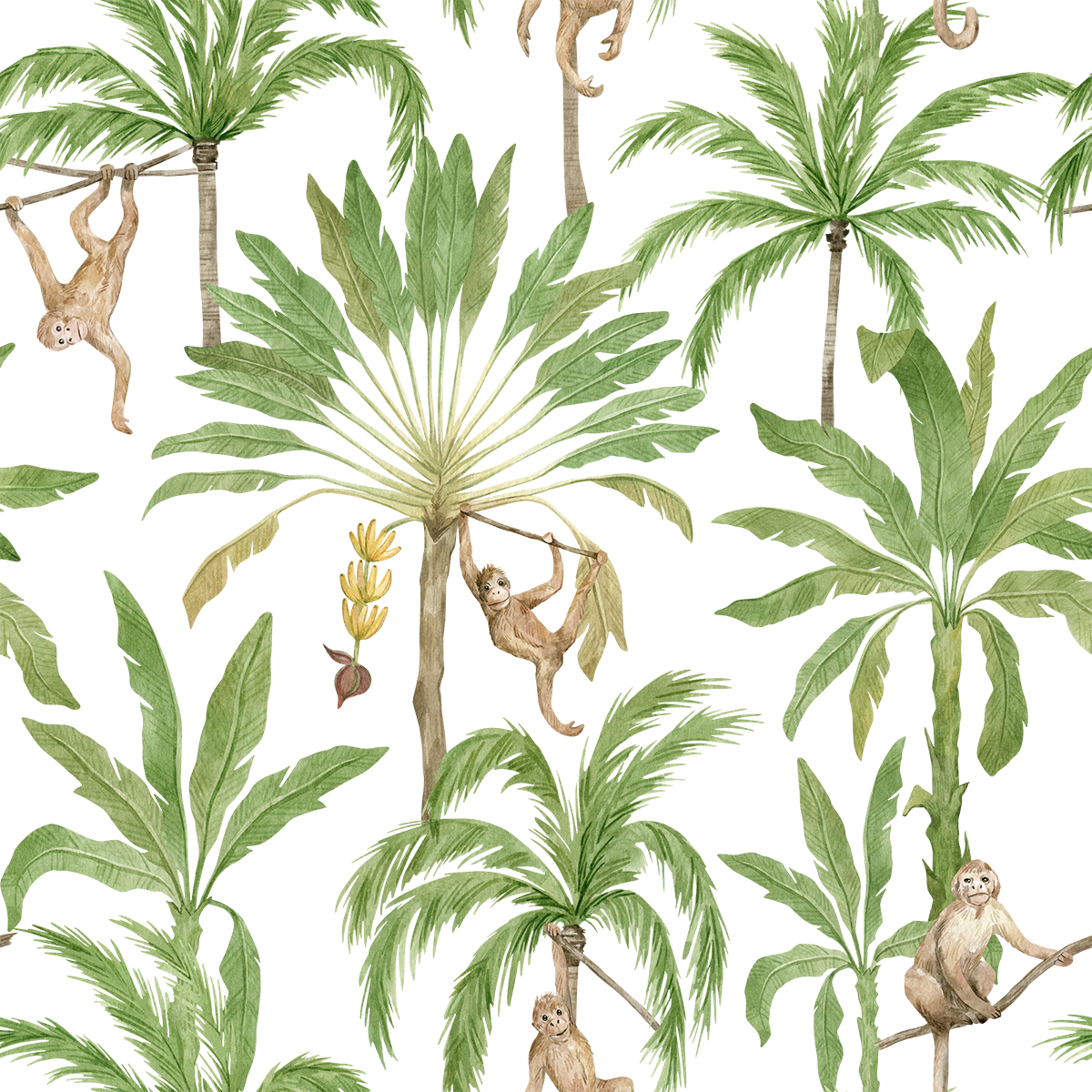 Monkeys Swinging on Banana Tree Wallpaper