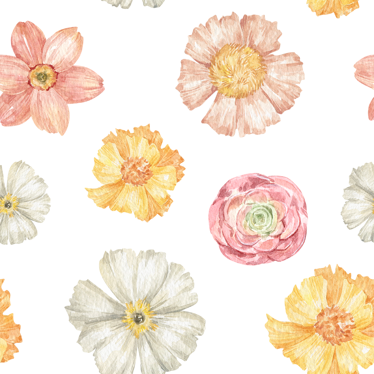 Jill's Summer Flora Pink and Yellow Flower Wallpaper