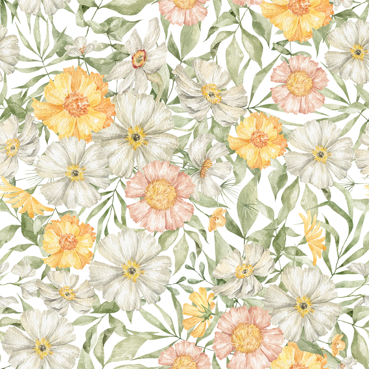 Jill's Summer Flora White and Yellow Flower Wallpaper