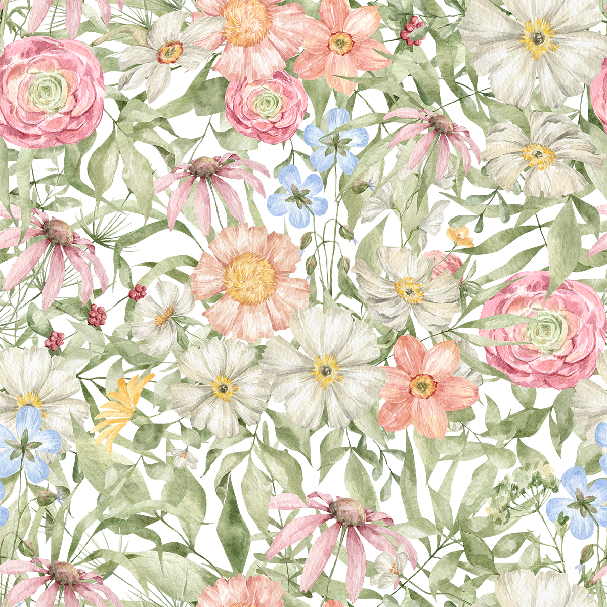 Jill's Summer Flora with Blue Flower Wallpaper