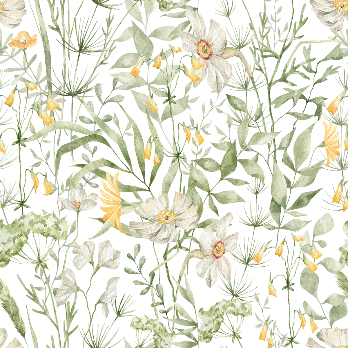 Jill's Summer Flora White Flower Wallpaper