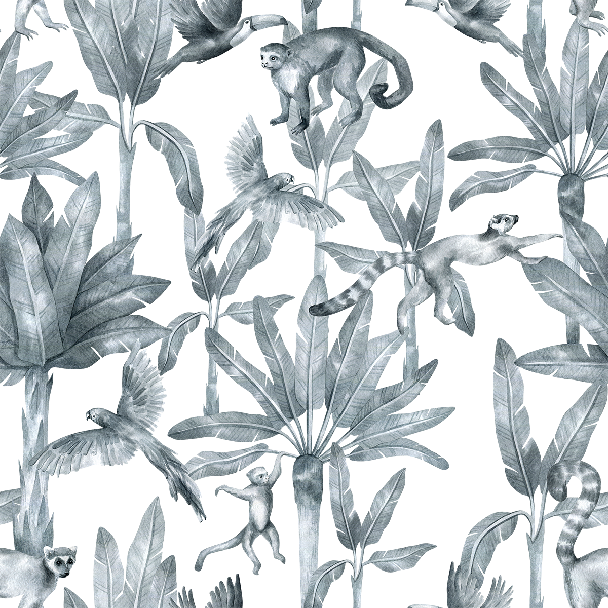 Animals In a Silver Jungle Wallpaper