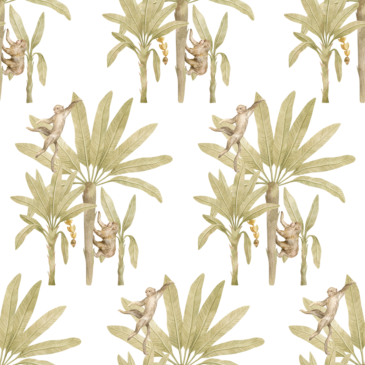 Trio of Palms with Monkeys Wallpaper