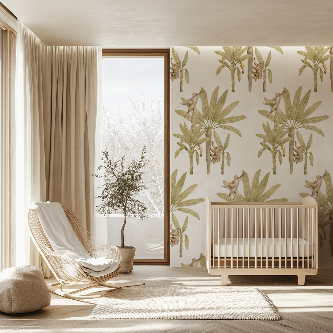 Trio of Palms with Monkeys Wallpaper