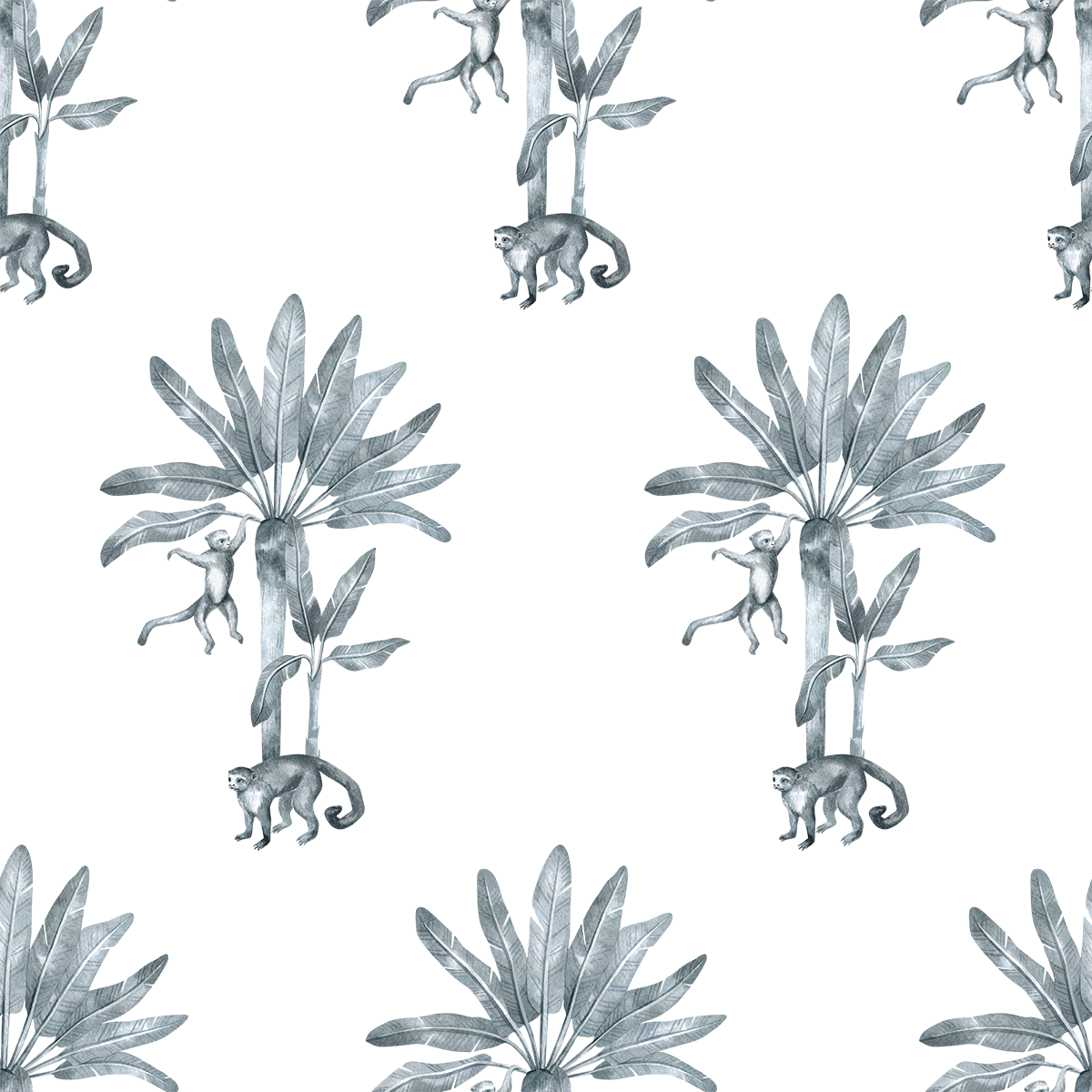 Monkeys In a Silver Palm Tree Wallpaper