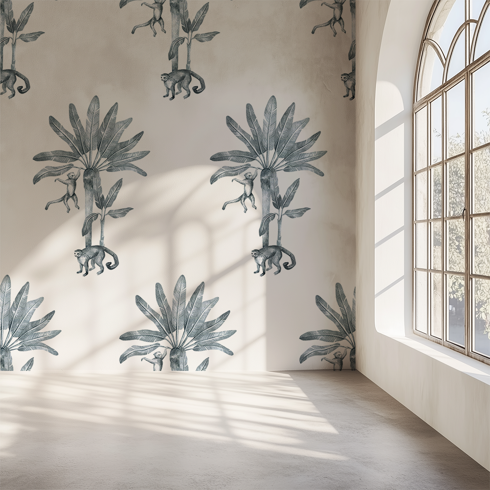 Monkeys In a Silver Palm Tree Wallpaper