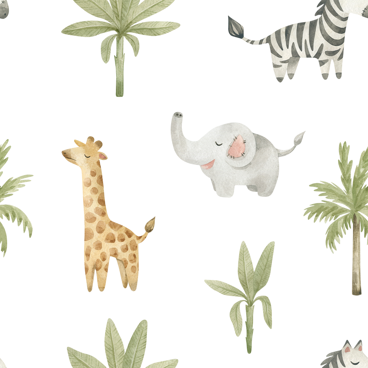 Giraffe, Zebra and Elephant Wallpaper