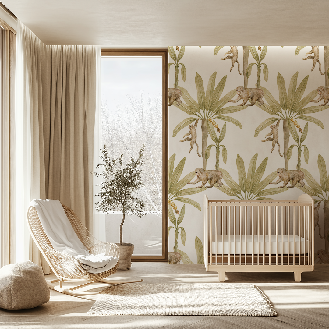 Monkeys Playing in Palm Tree Wallpaper