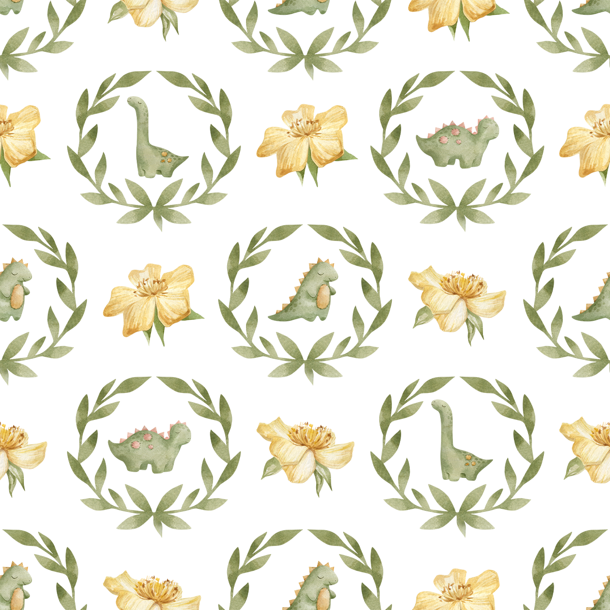 Baby Dinasour and Yellow Flowers Wallpaper