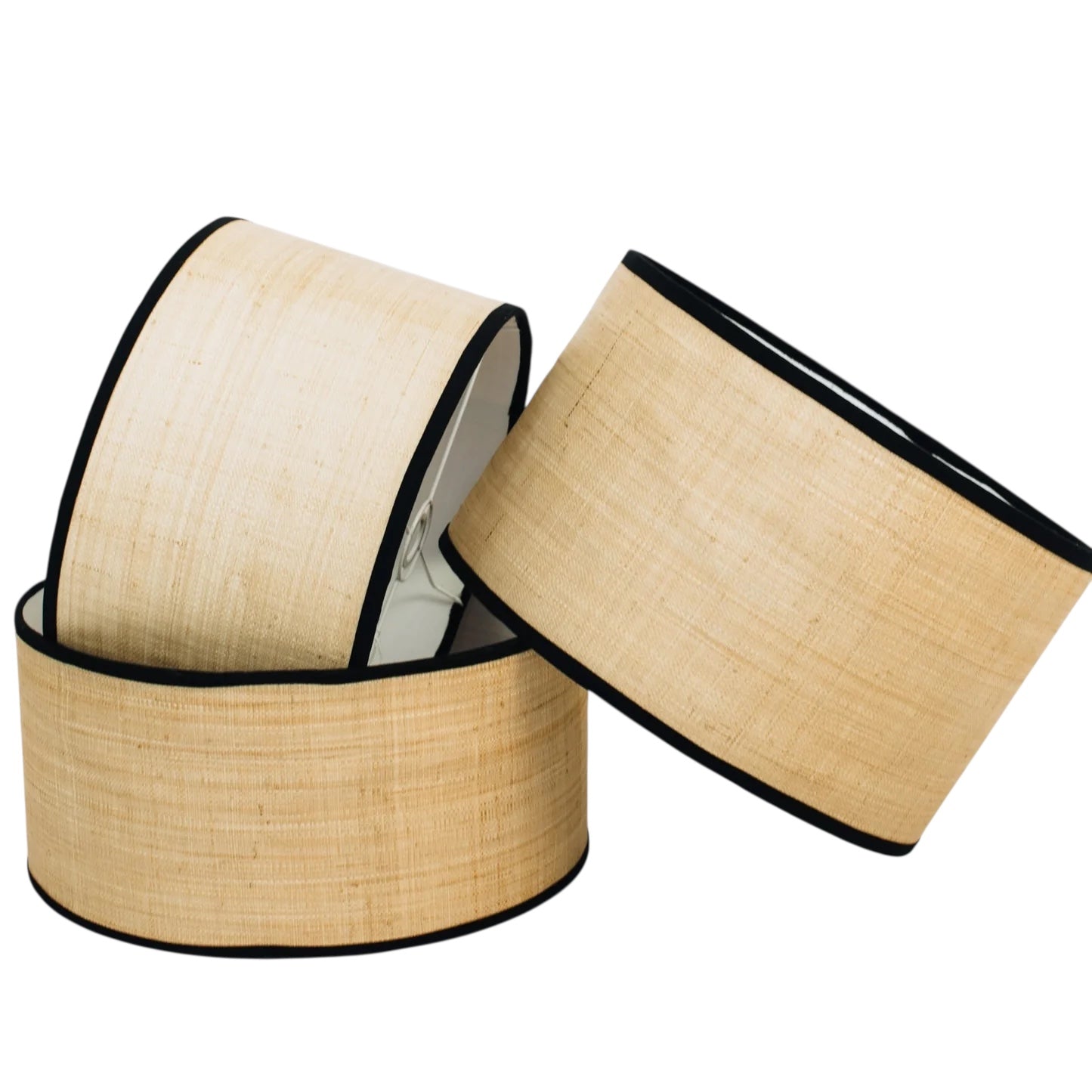 Light raffia lampshades with Black Trim