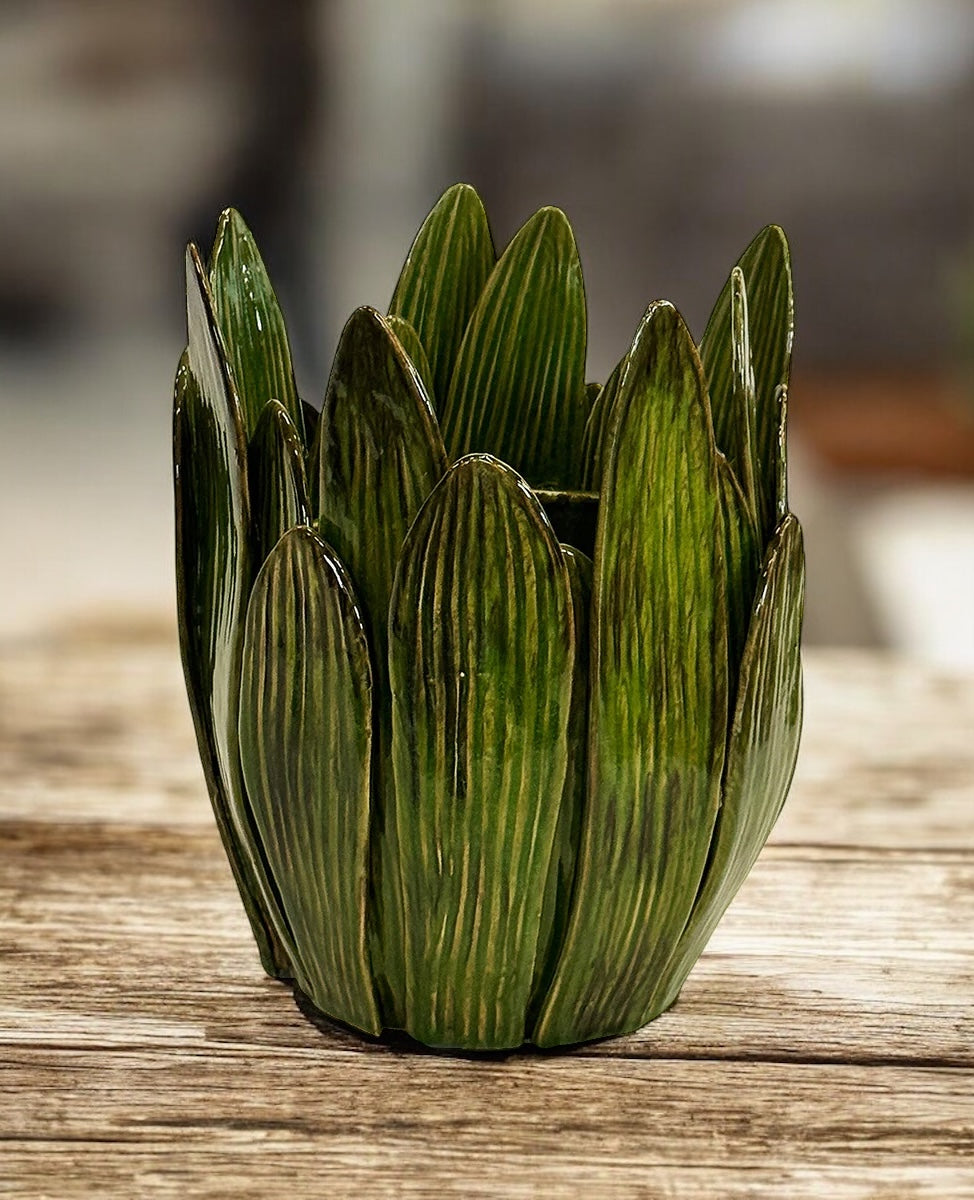 Large Ceramic Forest Leaf Vase | Green