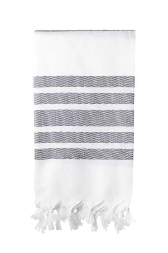 Herringbone White & Dark Grey Turkish Towel