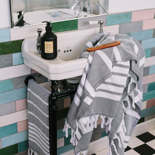 Herringbone Dark Grey & White Turkish Hand Towel