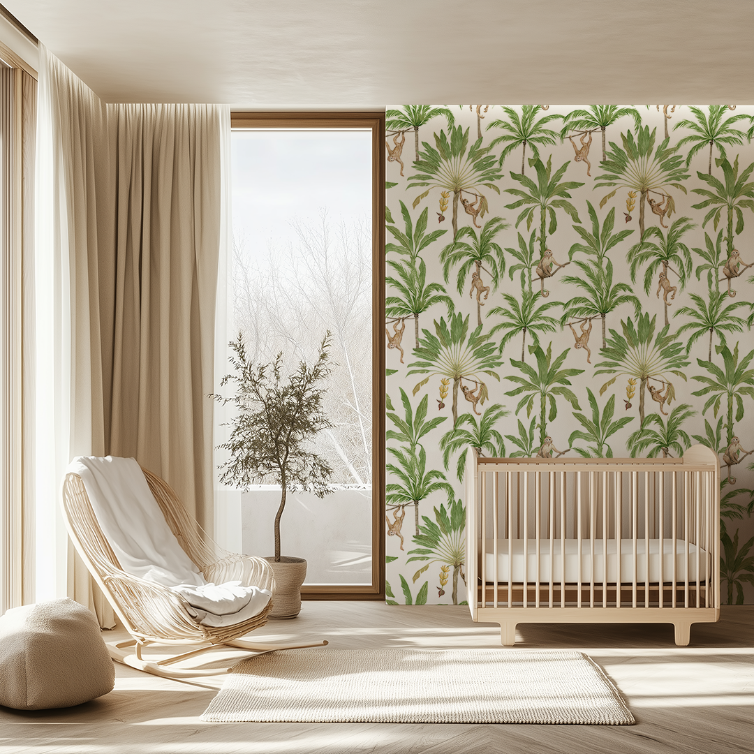 Monkeys Swinging on Banana Tree Wallpaper