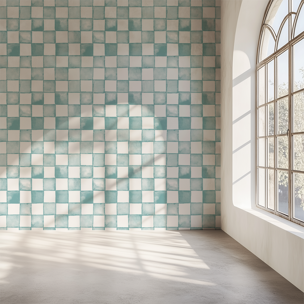 Aqua Checkered Wallpaper
