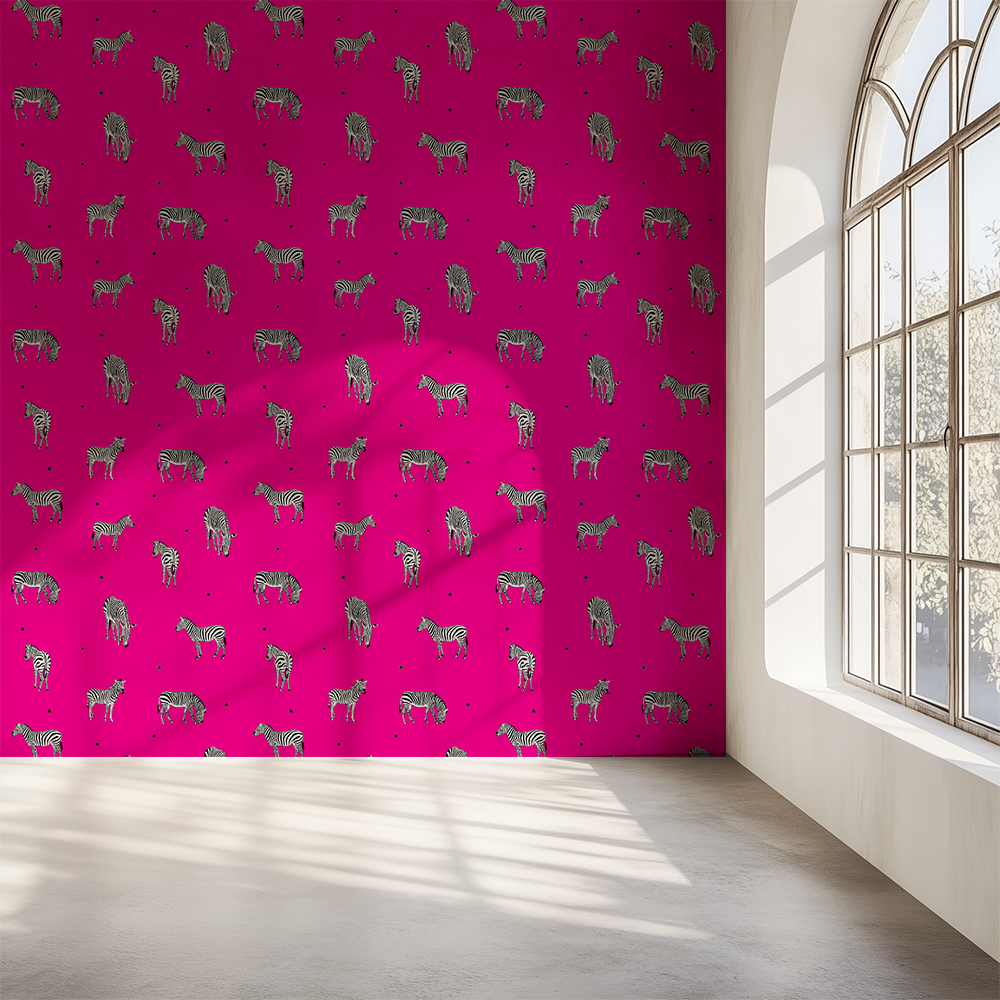 Zebra Elegance Cerise Wallpaper