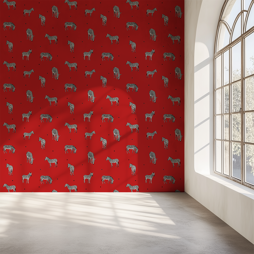 Zebra Elegance Red Wallpaper
