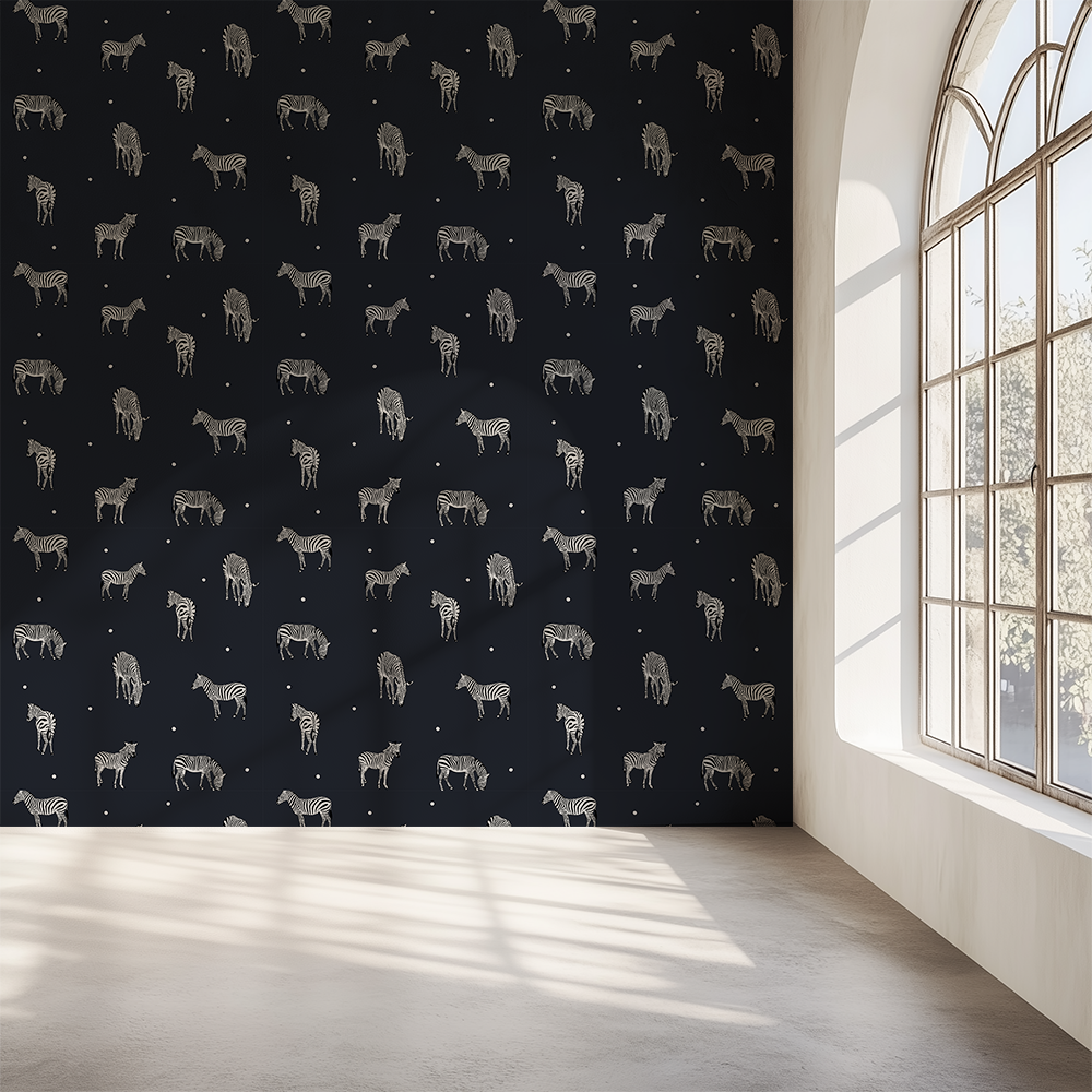 Zebra Elegance Navy Wallpaper