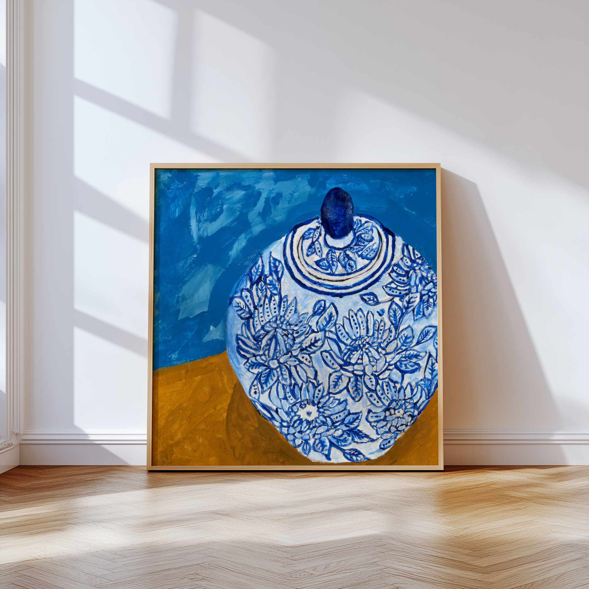Elegant Blue Floral Jar