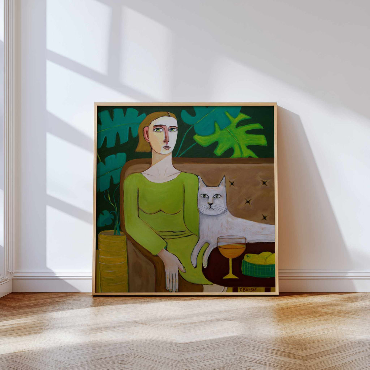 Woman Sitting with White Cat
