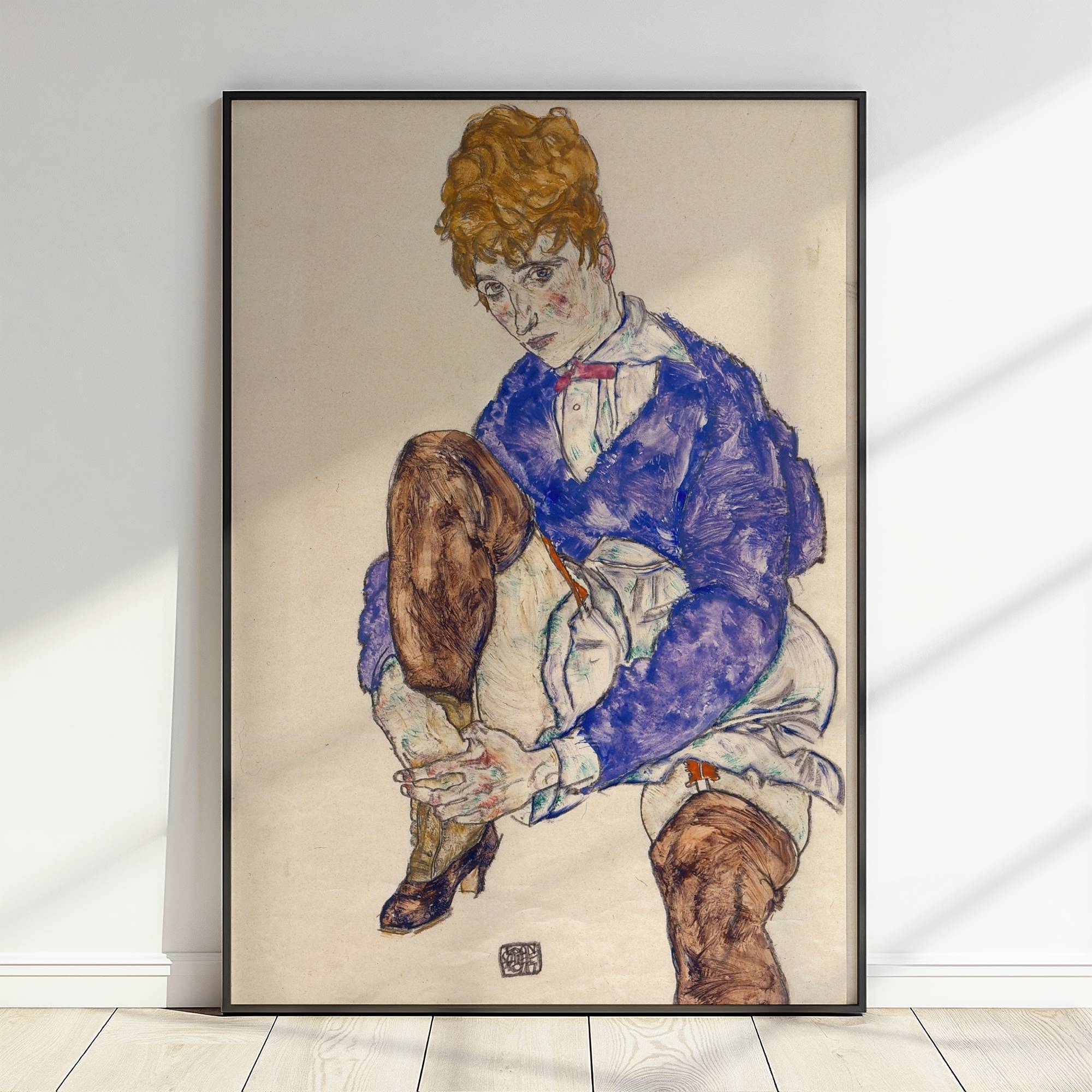 Egon Schiele "Portrait of the Artist’s Wife Seated, Holding Her Right Leg (1917)"